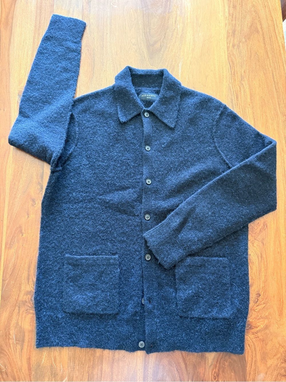 AllSaints Men's Navy Button-Front Sweater
